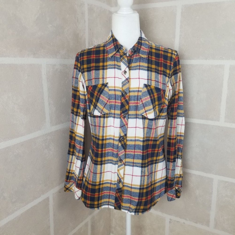 Natural Reflections Plaid 100% Cotton Flannel Women's Button Down Shirt Size Med